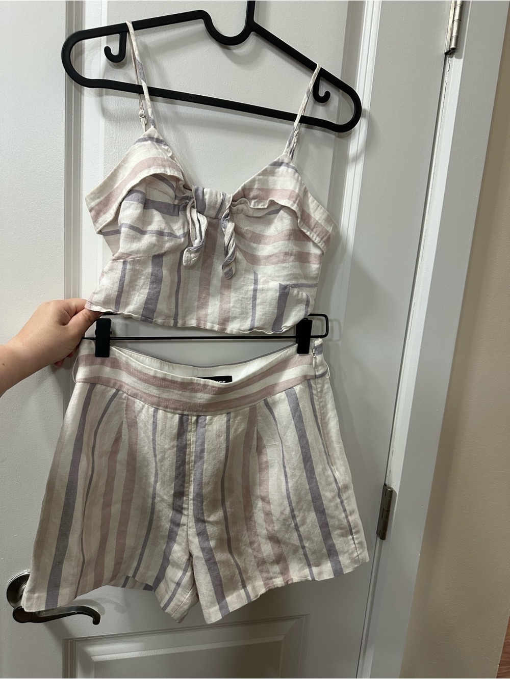 Express Cream Multi Striped Tie-Front Cami & Shorts Set